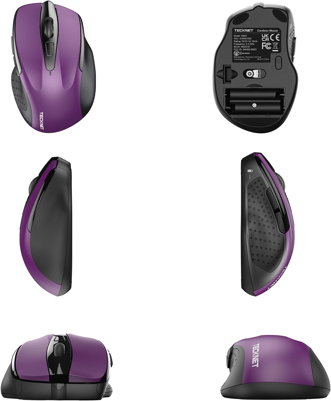 TECKNET Wireless Mouse, 2.4G Ergonomic Computer Mouse, 2600 DPI, Purple | Ergonomic Design with Side Grips, Adjustable DPI, 2-Year Battery, Compact Size, USB-A Plug & Play, Wide OS Compatibility - Image 8