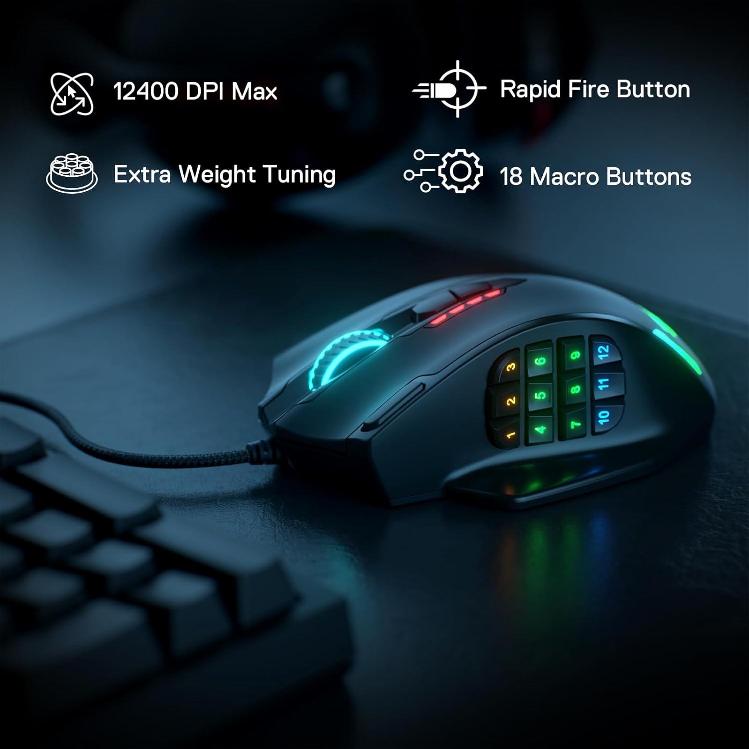 Redragon M908 Wired MMO RGB Gaming Mouse 12400 DPI Remapping Keys | Stable Lag-Free Connection, Redefine Keybinding Macro, Vibing Backlight, Ergonomic Grip Body Comfort - Image 2