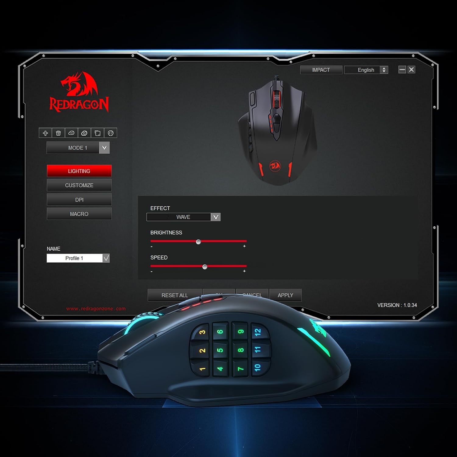 Redragon M908 Wired MMO RGB Gaming Mouse 12400 DPI Remapping Keys | Stable Lag-Free Connection, Redefine Keybinding Macro, Vibing Backlight, Ergonomic Grip Body Comfort - Image 8