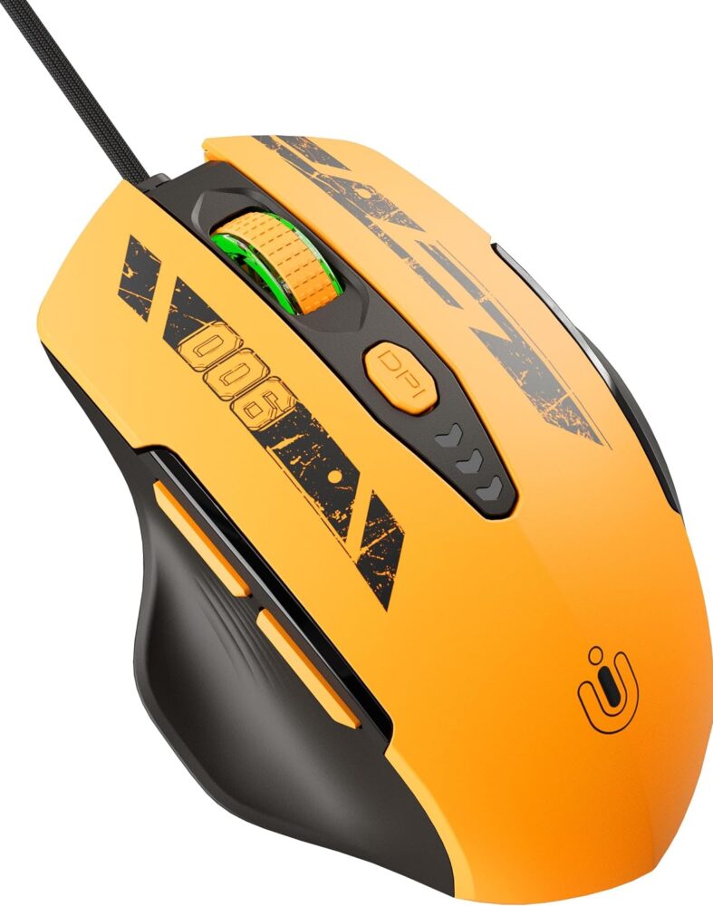 Uineer Wired Gaming Mouse, USB-A Mouse with 6 Programmable Buttons | Adjustable DPI up to 7200 ,RGB Lighting, ,Ergonomic Grip, Plug and Play for PC Gaming, Office, Laptop