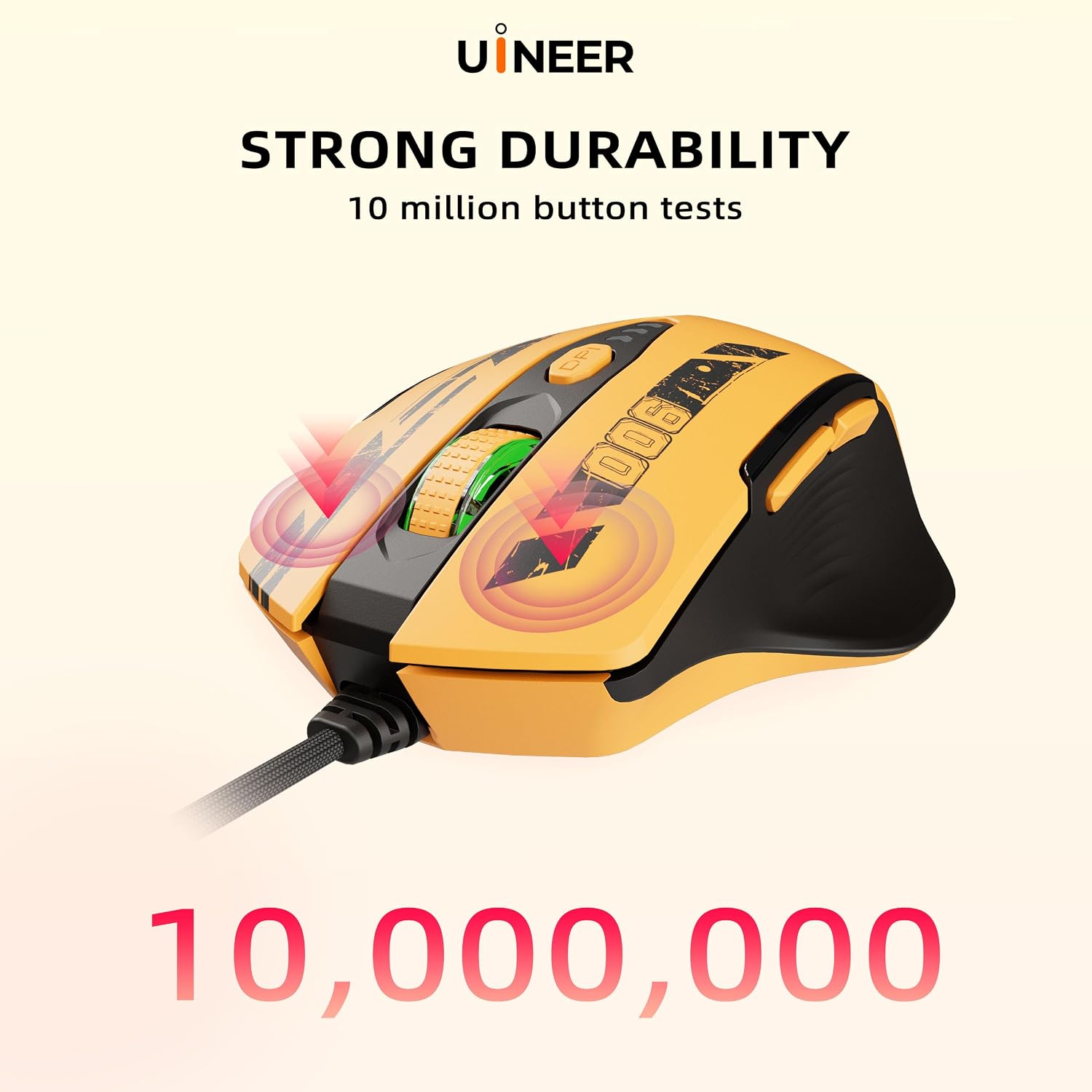Uineer Wired Gaming Mouse, USB-A Mouse with 6 Programmable Buttons | Adjustable DPI up to 7200 ,RGB Lighting, ,Ergonomic Grip, Plug and Play for PC Gaming, Office, Laptop - Image 6