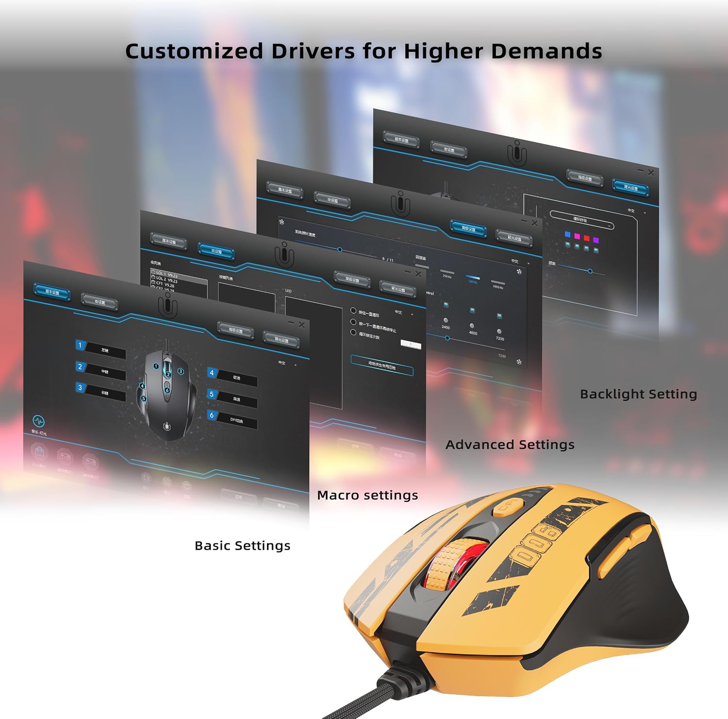 Uineer Wired Gaming Mouse, USB-A Mouse with 6 Programmable Buttons | Adjustable DPI up to 7200 ,RGB Lighting, ,Ergonomic Grip, Plug and Play for PC Gaming, Office, Laptop - Image 7
