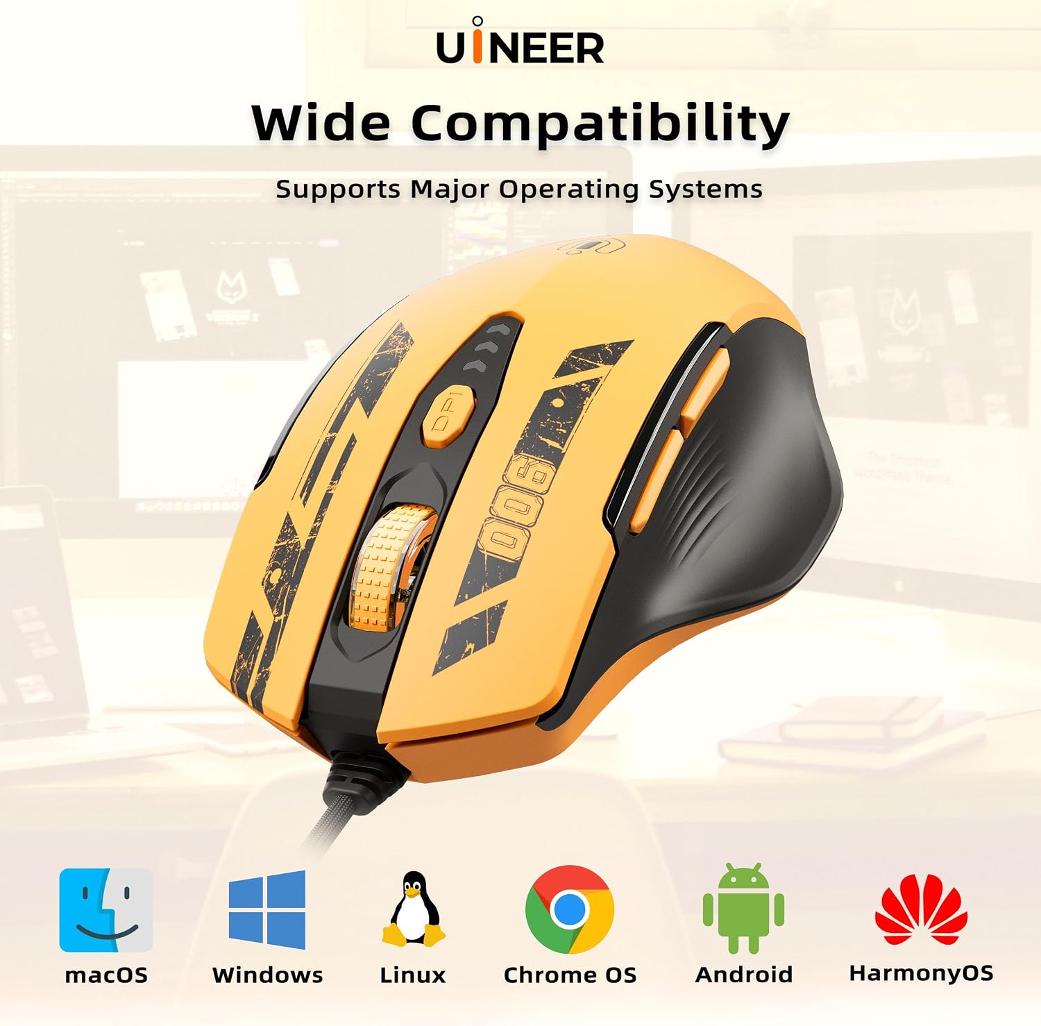 Uineer Wired Gaming Mouse, USB-A Mouse with 6 Programmable Buttons | Adjustable DPI up to 7200 ,RGB Lighting, ,Ergonomic Grip, Plug and Play for PC Gaming, Office, Laptop - Image 8