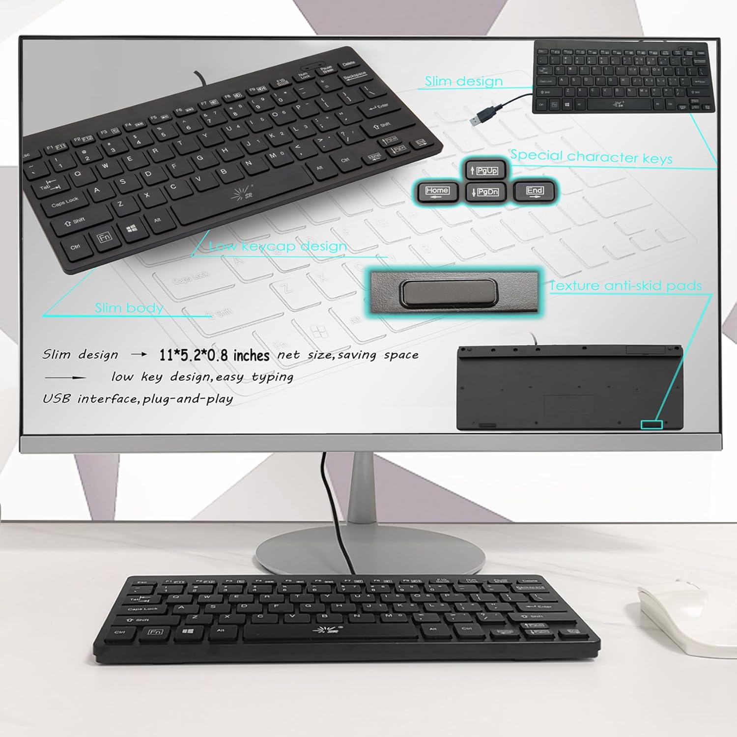 SR Mini Keyboard Wired Thin Light 78 Keys USB Multimedia Small for Pc Computer Laptop - Image 4