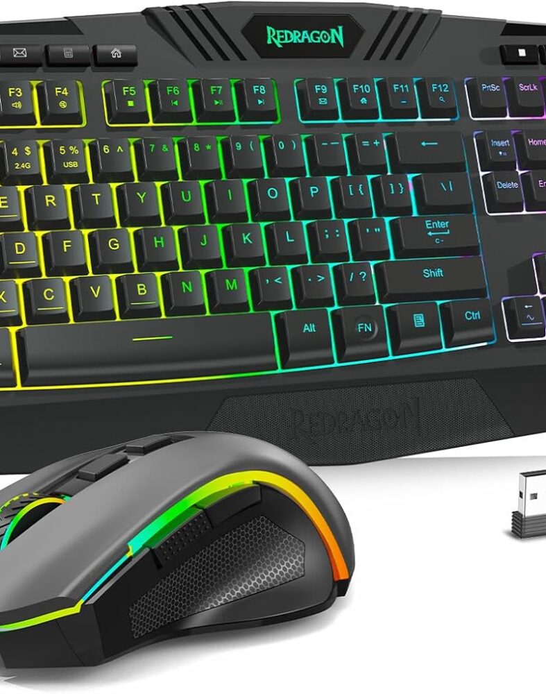 Redragon S101M-KS Gaming Keyboard and Mouse Wireless with Tri-Mode, RGB Keyboard and 4800 DPI Gaming Mouse, 10 Independent Multimedia Keys for Wins, PC, Computer, Wireless S101 Ideal for Gamer