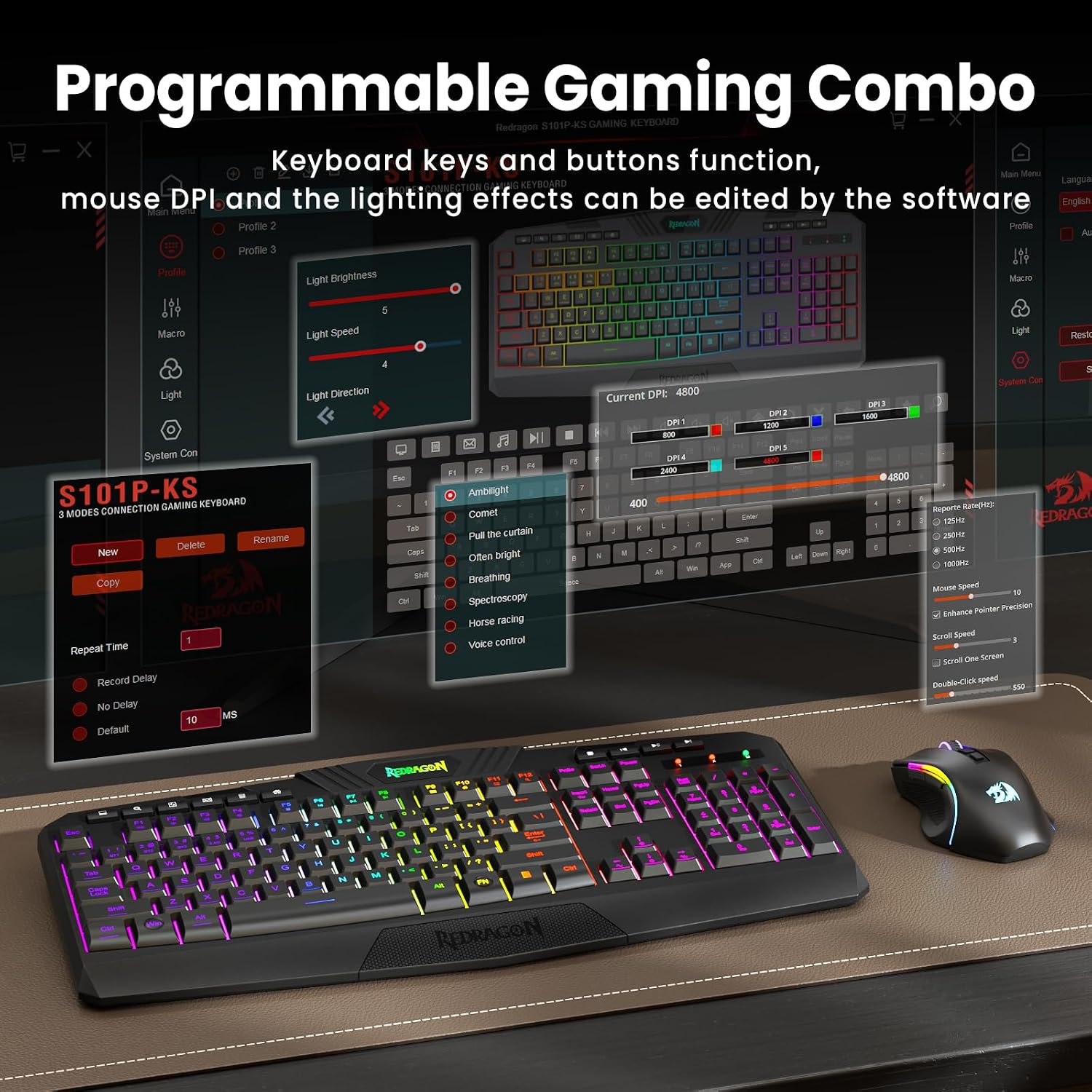 Redragon S101M-KS Gaming Keyboard and Mouse Wireless with Tri-Mode, RGB Keyboard and 4800 DPI Gaming Mouse, 10 Independent Multimedia Keys for Wins, PC, Computer, Wireless S101 Ideal for Gamer - Image 5