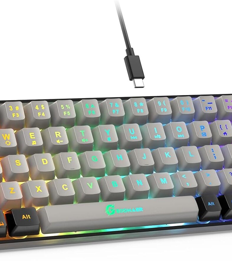 GEODMAER 65% Gaming Keyboard, Wired Backlit Mini Keyboard, Ultra-Compact Anti-Ghosting No-Conflict 68 Keys Membrane Gaming Wired Keyboard for PC Laptop Windows Gamer