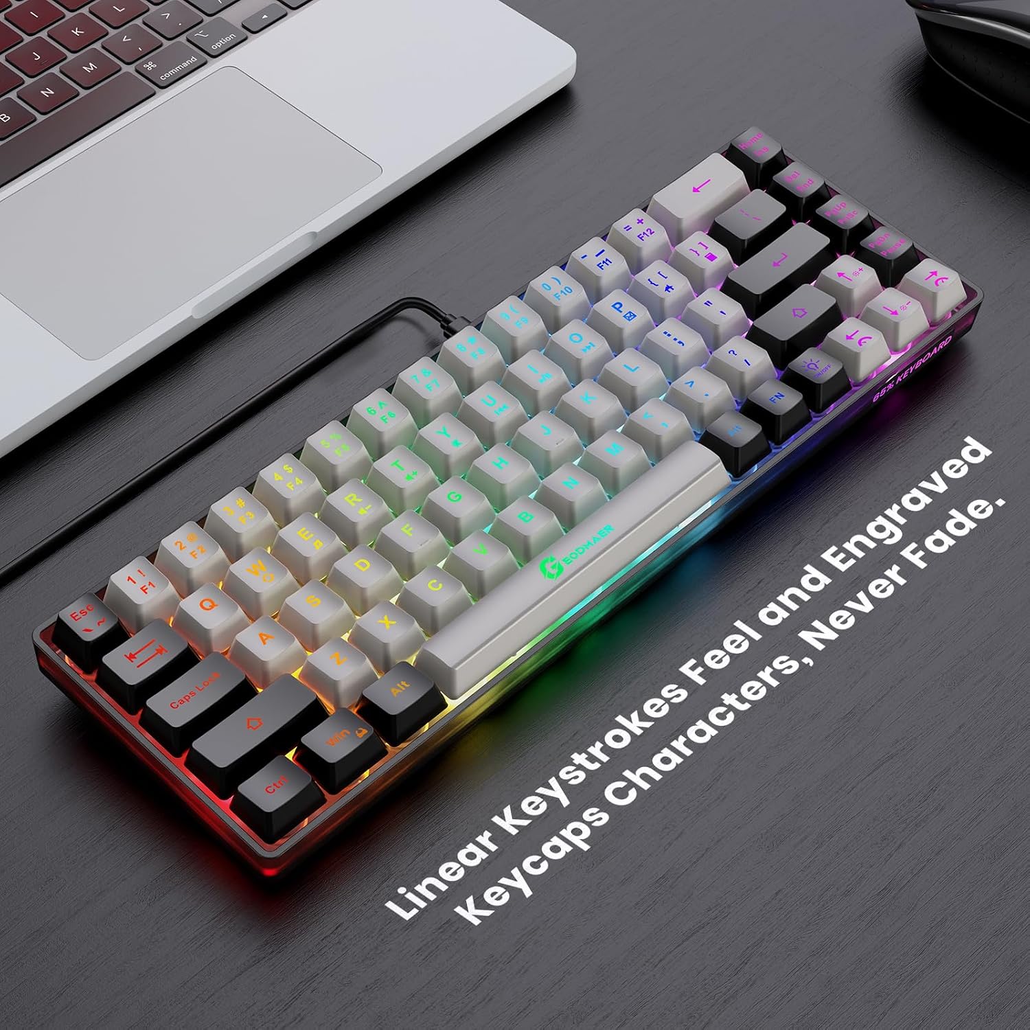 GEODMAER 65% Gaming Keyboard, Wired Backlit Mini Keyboard, Ultra-Compact Anti-Ghosting No-Conflict 68 Keys Membrane Gaming Wired Keyboard for PC Laptop Windows Gamer - Image 2