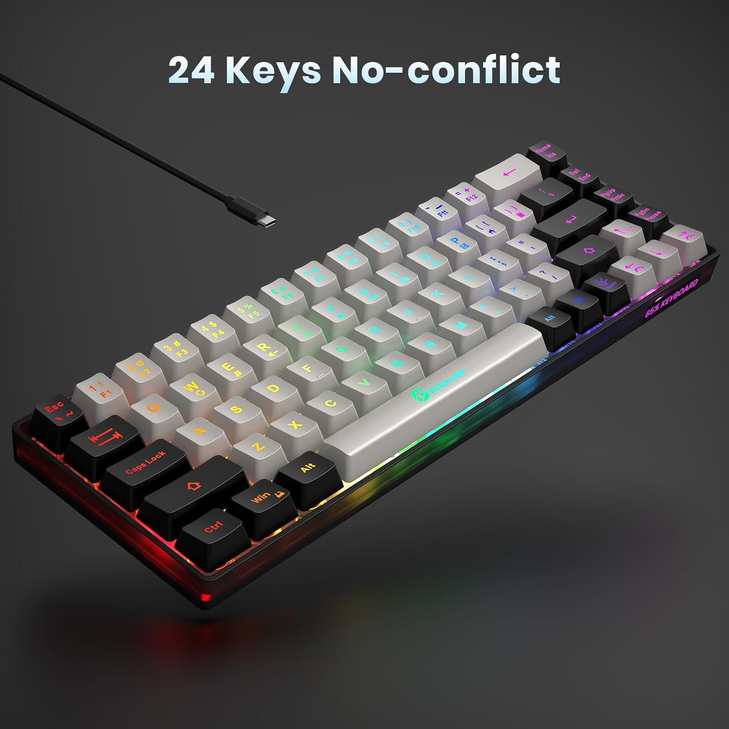GEODMAER 65% Gaming Keyboard, Wired Backlit Mini Keyboard, Ultra-Compact Anti-Ghosting No-Conflict 68 Keys Membrane Gaming Wired Keyboard for PC Laptop Windows Gamer - Image 5