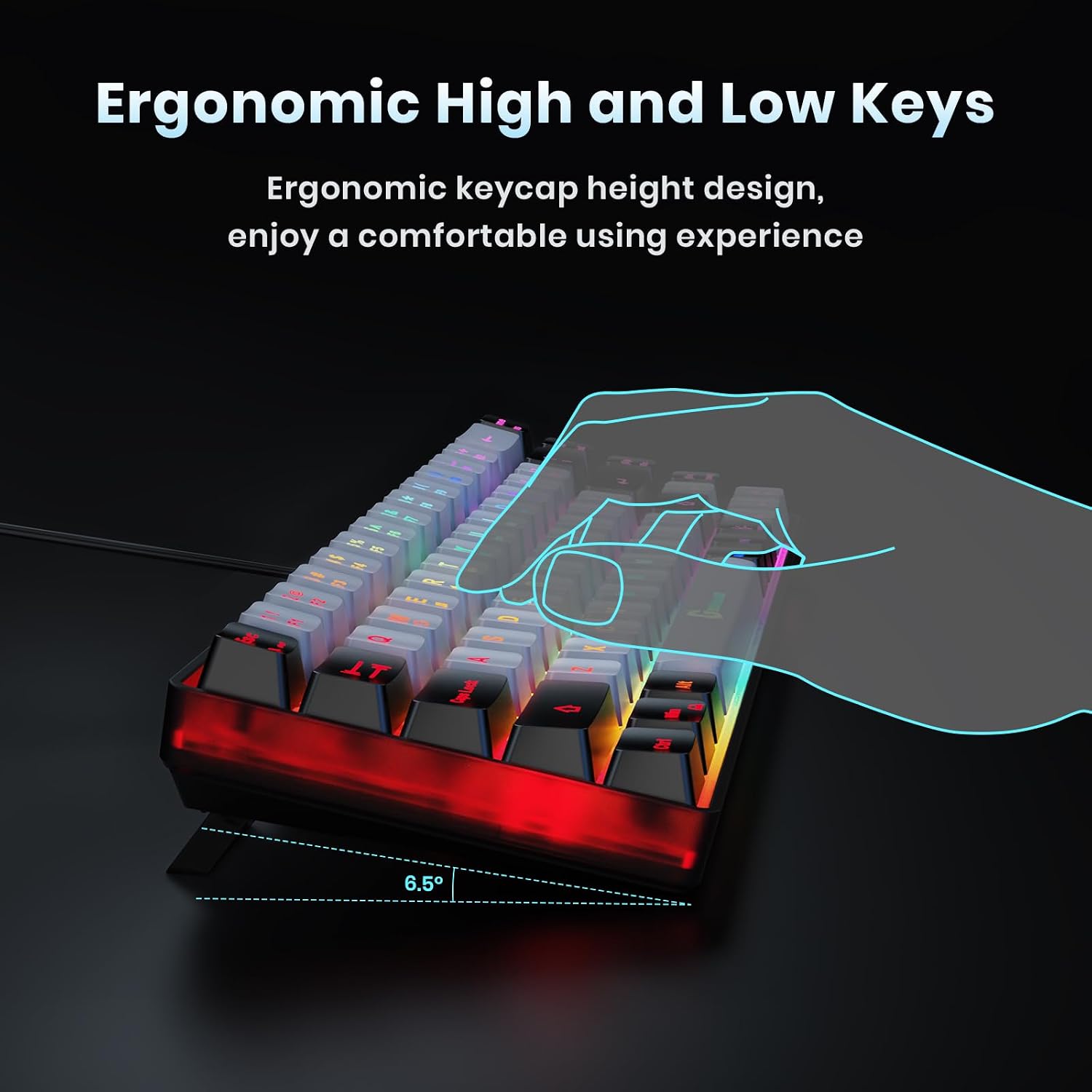 GEODMAER 65% Gaming Keyboard, Wired Backlit Mini Keyboard, Ultra-Compact Anti-Ghosting No-Conflict 68 Keys Membrane Gaming Wired Keyboard for PC Laptop Windows Gamer - Image 6