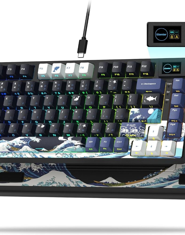 Womier SK80 75% Keyboard with Color Multimedia Display Gaming Keyboard | Creamy Sound Mechanical Wired Hot Swappable Gasket RGB Custom Key board, Pre-lubed Stabilizer for Mac/Win, Black Kanagawa
