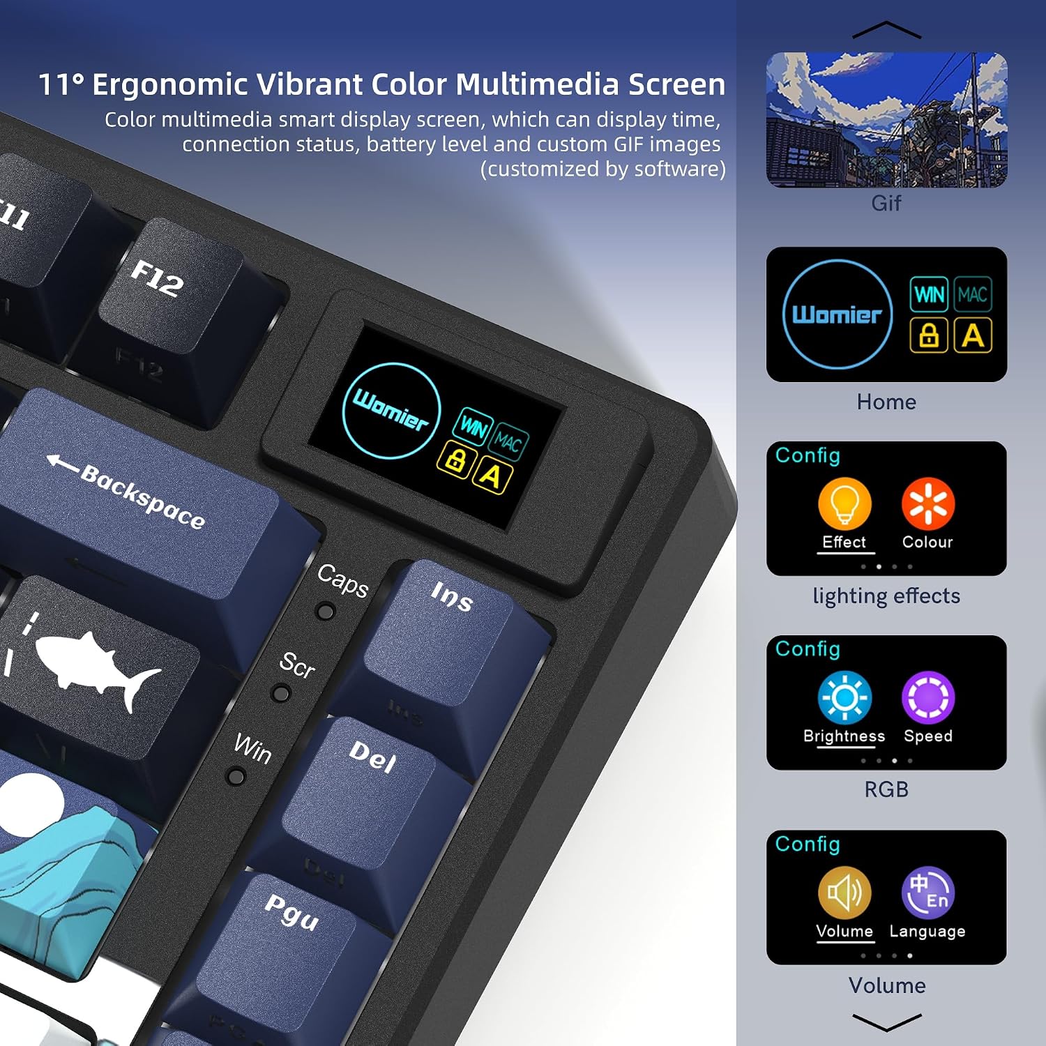 Womier SK80 75% Keyboard with Color Multimedia Display Gaming Keyboard | Creamy Sound Mechanical Wired Hot Swappable Gasket RGB Custom Key board, Pre-lubed Stabilizer for Mac/Win, Black Kanagawa - Image 2