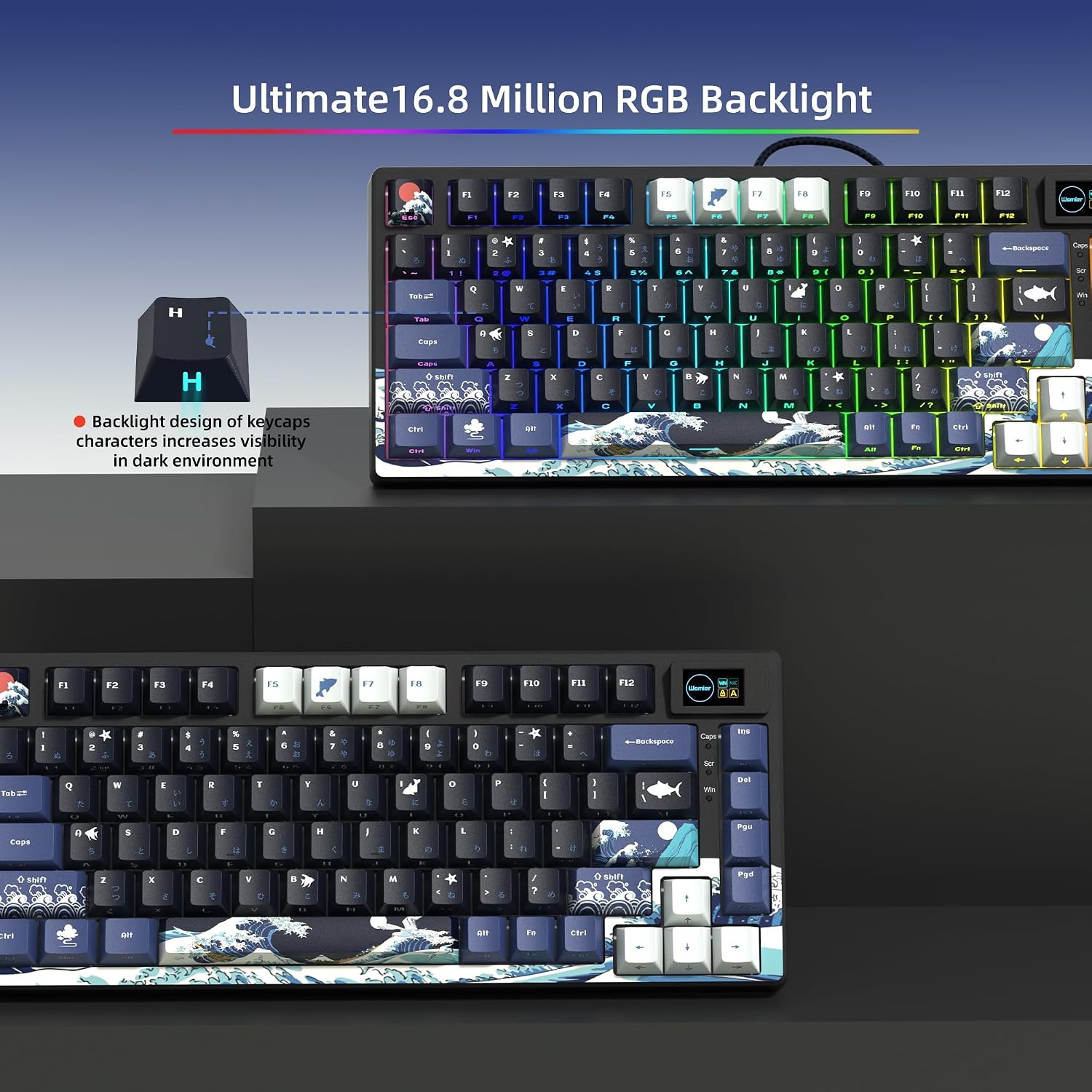 Womier SK80 75% Keyboard with Color Multimedia Display Gaming Keyboard | Creamy Sound Mechanical Wired Hot Swappable Gasket RGB Custom Key board, Pre-lubed Stabilizer for Mac/Win, Black Kanagawa - Image 4