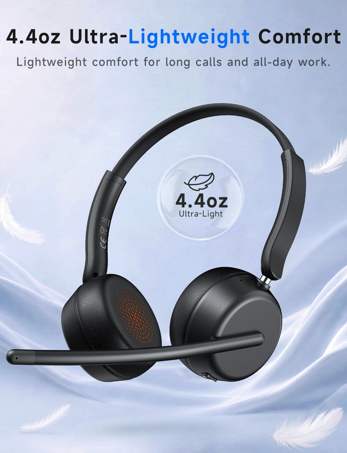 AOC Wireless Headset with Mic for Work, Bluetooth 5.4 Headphones-Dark Black | AI Noise-Canceling Mic for Clear Calls, Computer Headset with Mic Mute & USB A/C Dongle for PC, Computer, Laptop - Image 4