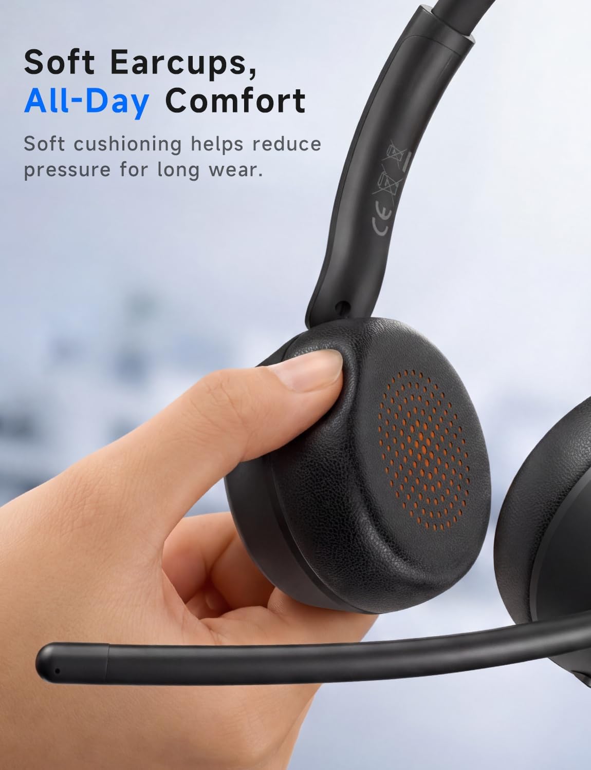 AOC Wireless Headset with Mic for Work, Bluetooth 5.4 Headphones-Dark Black | AI Noise-Canceling Mic for Clear Calls, Computer Headset with Mic Mute & USB A/C Dongle for PC, Computer, Laptop - Image 5