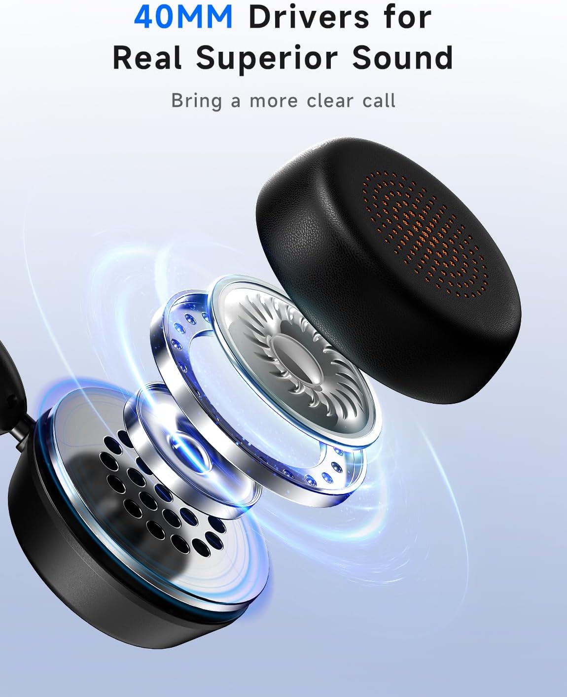 AOC Wireless Headset with Mic for Work, Bluetooth 5.4 Headphones-Dark Black | AI Noise-Canceling Mic for Clear Calls, Computer Headset with Mic Mute & USB A/C Dongle for PC, Computer, Laptop - Image 7