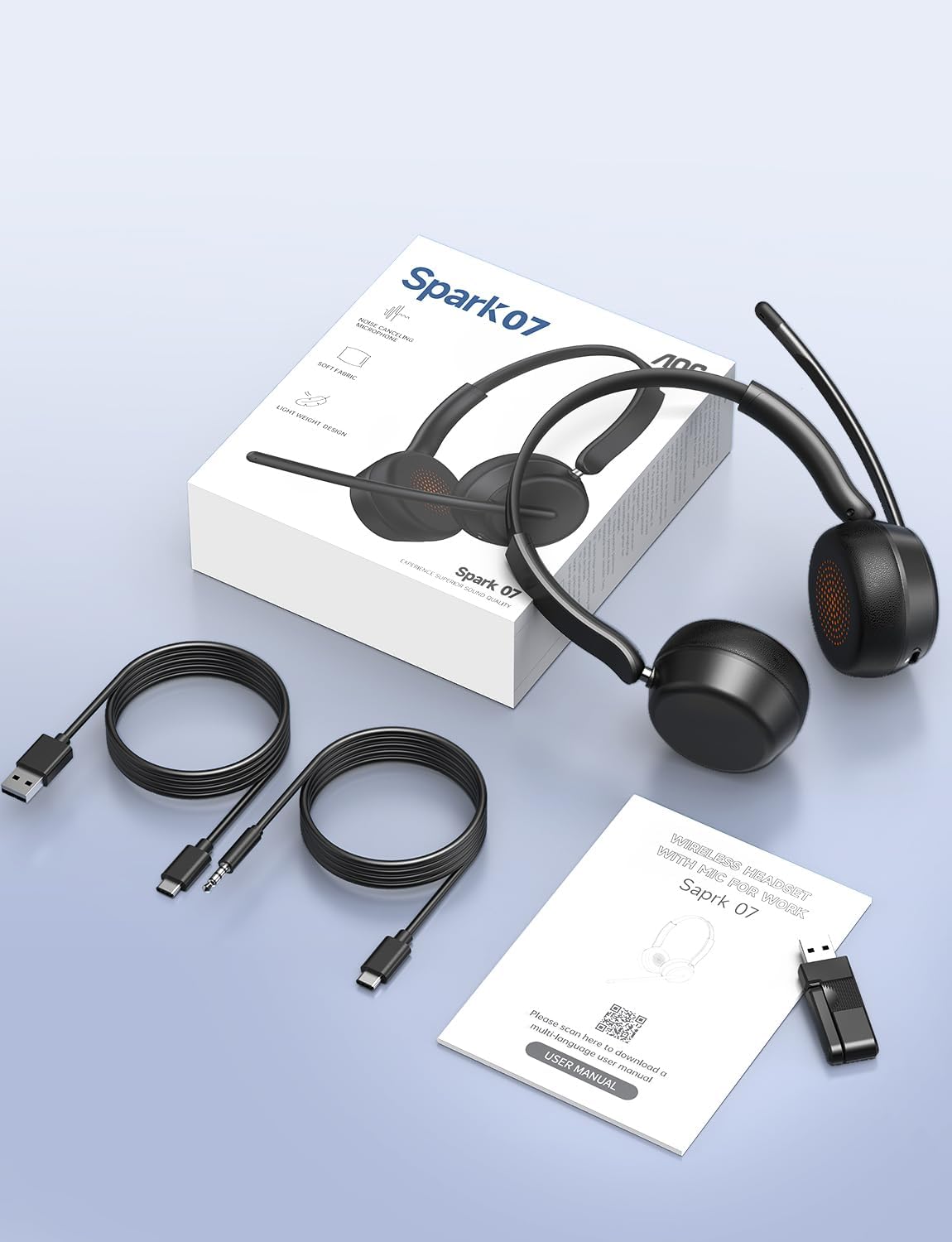 AOC Wireless Headset with Mic for Work, Bluetooth 5.4 Headphones-Dark Black | AI Noise-Canceling Mic for Clear Calls, Computer Headset with Mic Mute & USB A/C Dongle for PC, Computer, Laptop - Image 9