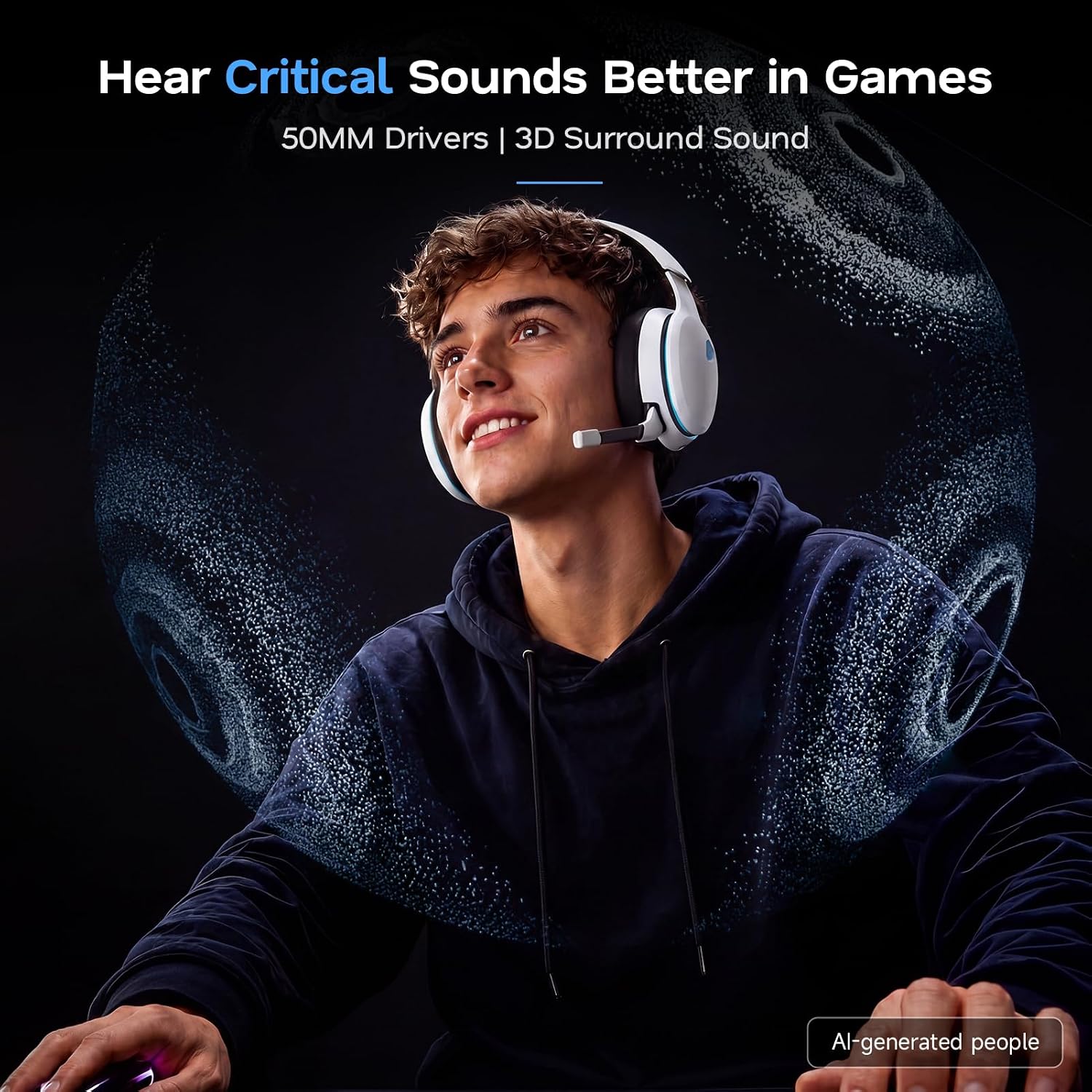 AOC 2.4GHz Wireless Gaming Headset for PS5, PS4, PC, Switch, 45Hr, White | Bluetooth 6.0 Gaming Headphones with Noise Canceling Mic, 7.1 Virtual Surround, Great for Fortnite & Call of Duty/FPS Gamers - Image 3