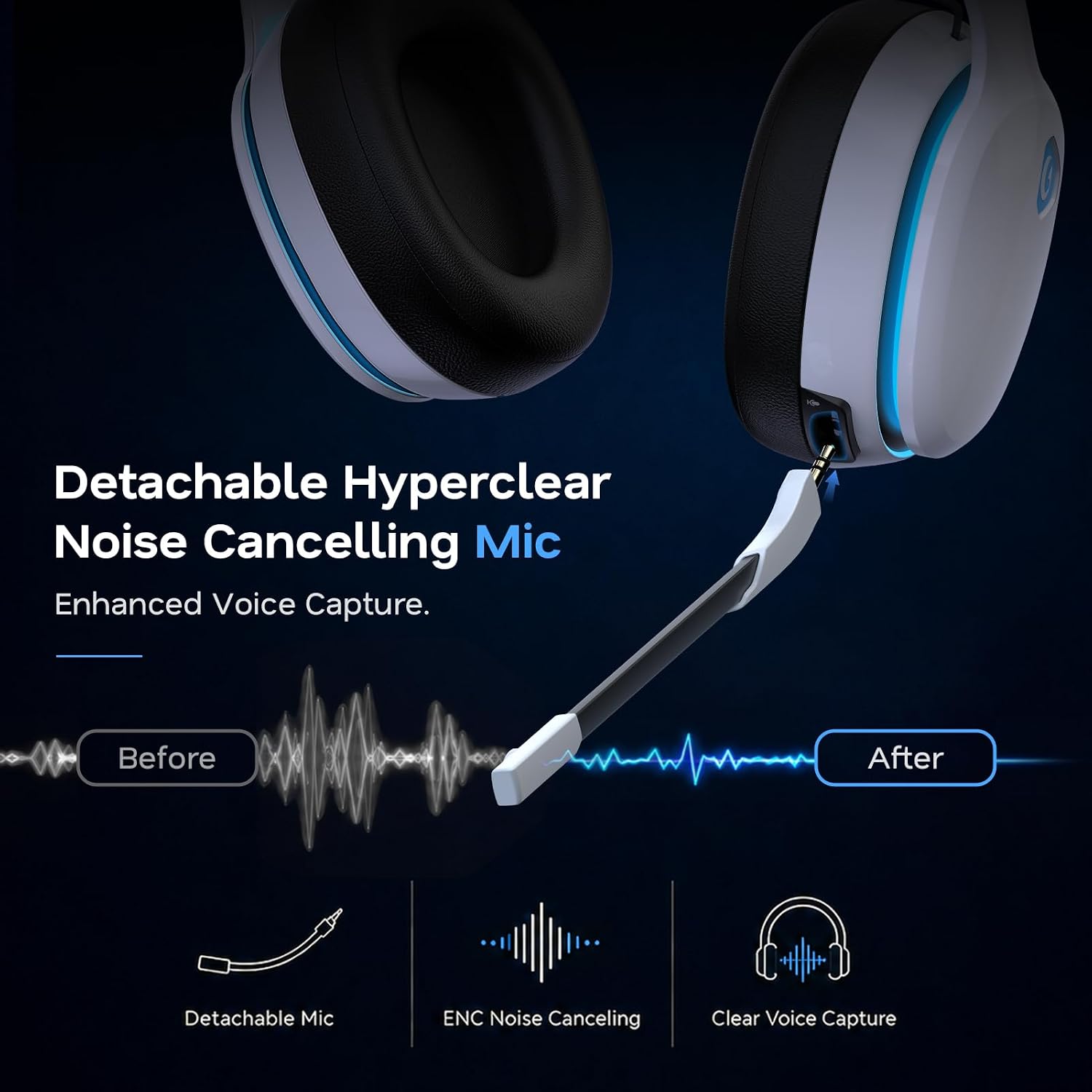 AOC 2.4GHz Wireless Gaming Headset for PS5, PS4, PC, Switch, 45Hr, White | Bluetooth 6.0 Gaming Headphones with Noise Canceling Mic, 7.1 Virtual Surround, Great for Fortnite & Call of Duty/FPS Gamers - Image 5