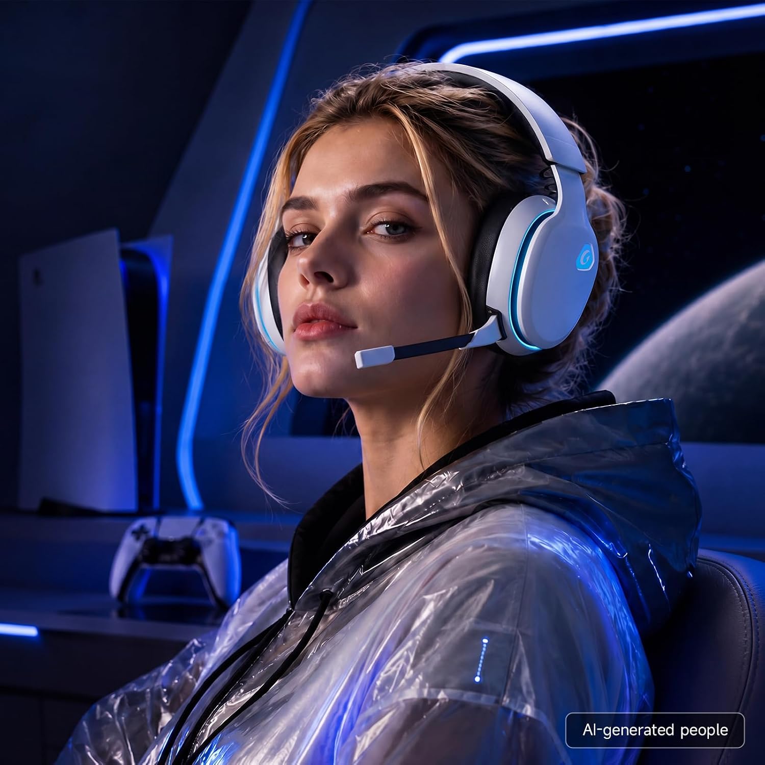 AOC 2.4GHz Wireless Gaming Headset for PS5, PS4, PC, Switch, 45Hr, White | Bluetooth 6.0 Gaming Headphones with Noise Canceling Mic, 7.1 Virtual Surround, Great for Fortnite & Call of Duty/FPS Gamers - Image 8
