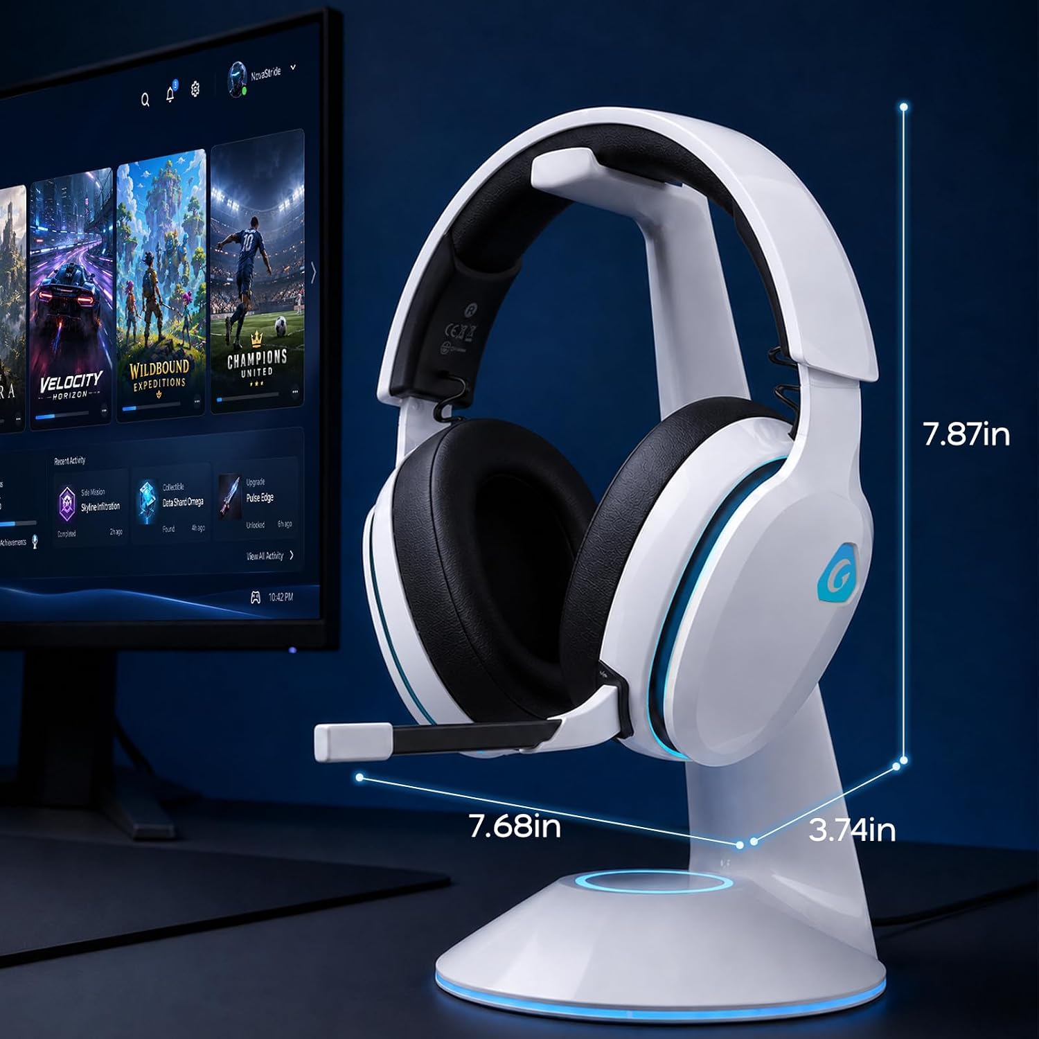AOC 2.4GHz Wireless Gaming Headset for PS5, PS4, PC, Switch, 45Hr, White | Bluetooth 6.0 Gaming Headphones with Noise Canceling Mic, 7.1 Virtual Surround, Great for Fortnite & Call of Duty/FPS Gamers - Image 9